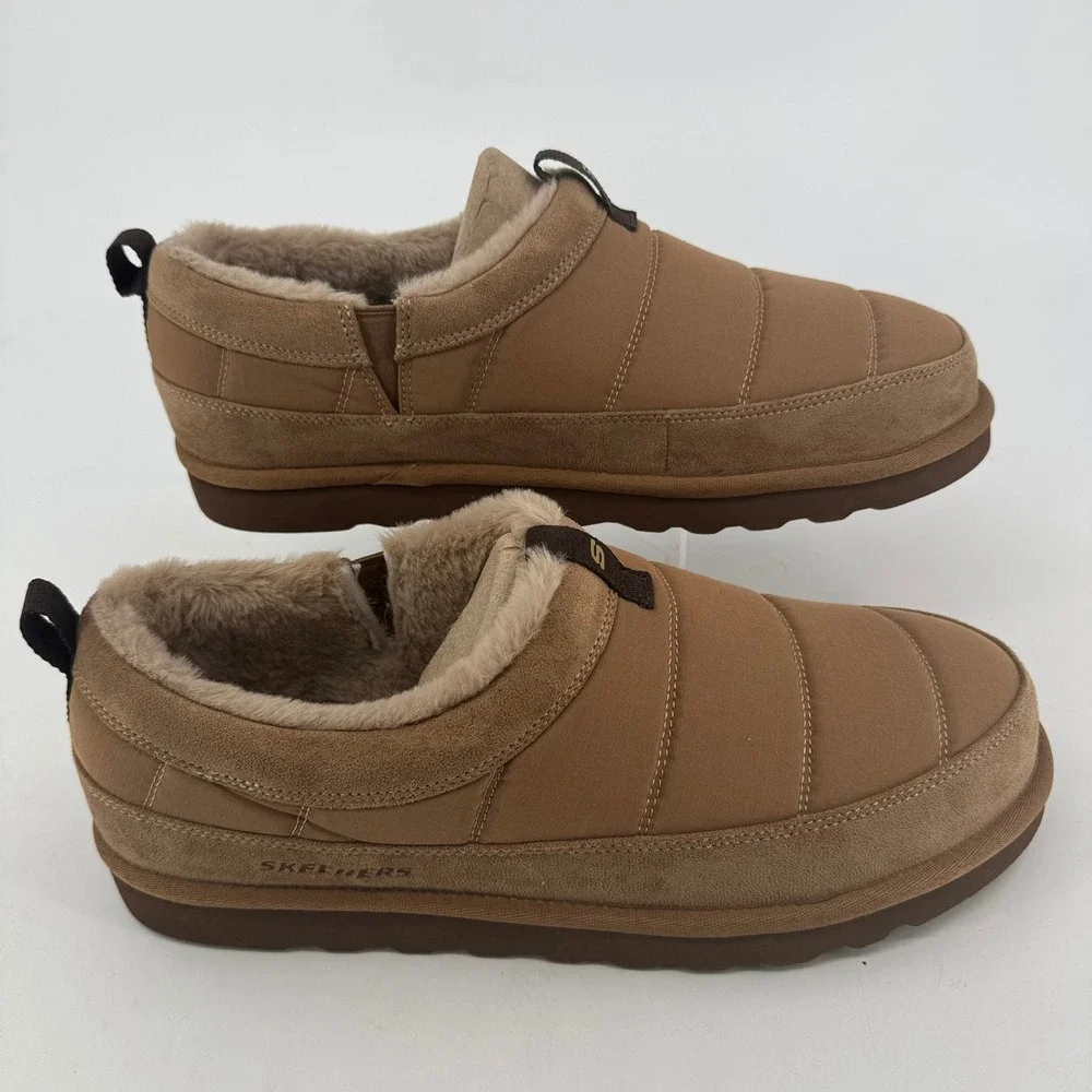Skechers Luxe Foam Mens House Shoes Tan Wide Fit Slippers 182002WS Size 12 NEW - Picture 2 of 9